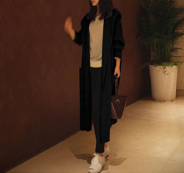 Langer Mantel mit Kapuze und offener Front Fashion Bullet