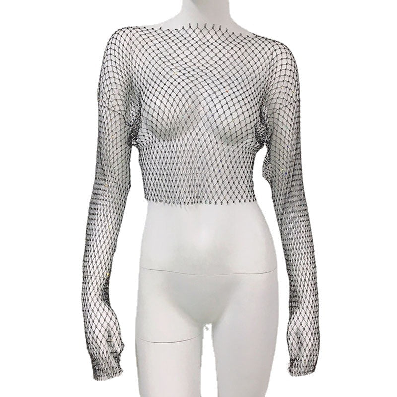 Transparentes Mesh-Oberteil mit langen Ärmeln Fashion Bullet