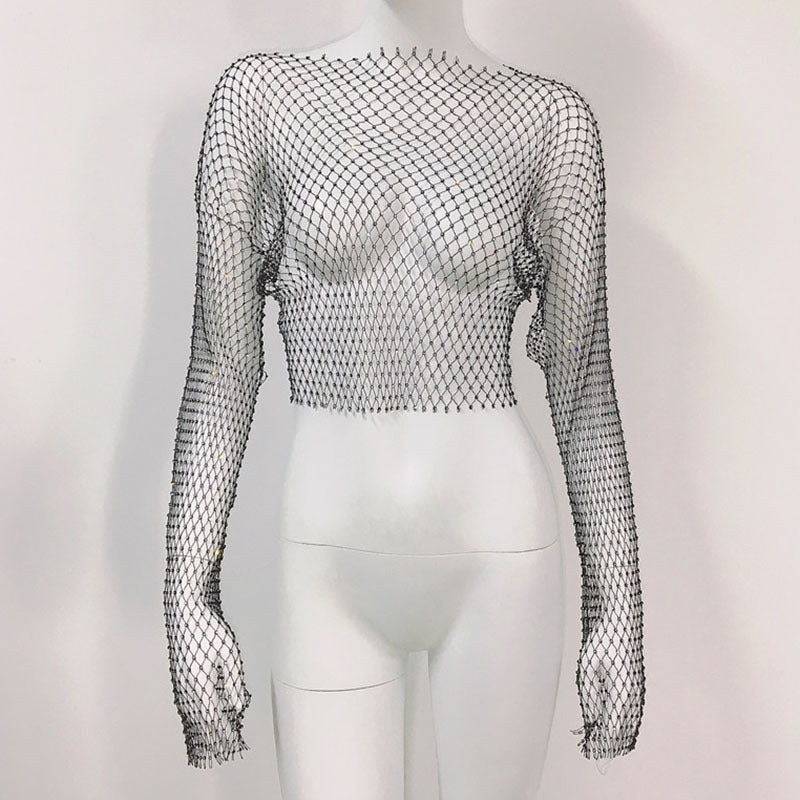 Transparentes Mesh-Oberteil mit langen Ärmeln Fashion Bullet