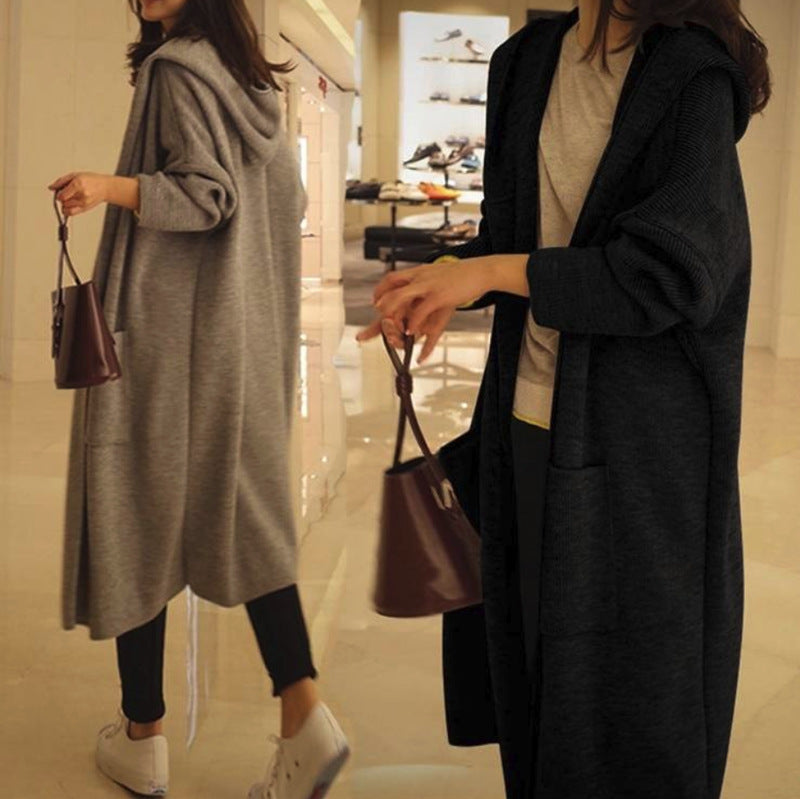 Langer Mantel mit Kapuze und offener Front Fashion Bullet