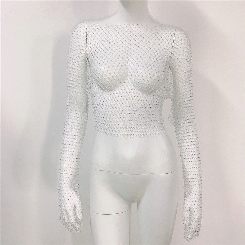 Transparentes Mesh-Oberteil mit langen Ärmeln Fashion Bullet