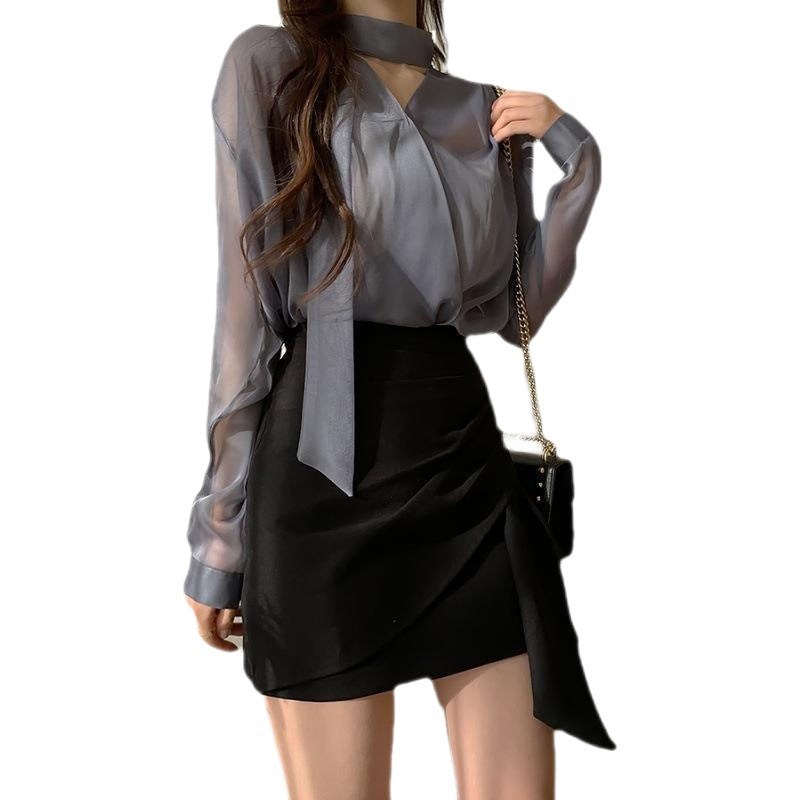 Bluse mit Bindekragen und langen Ärmeln Fashion Bullet