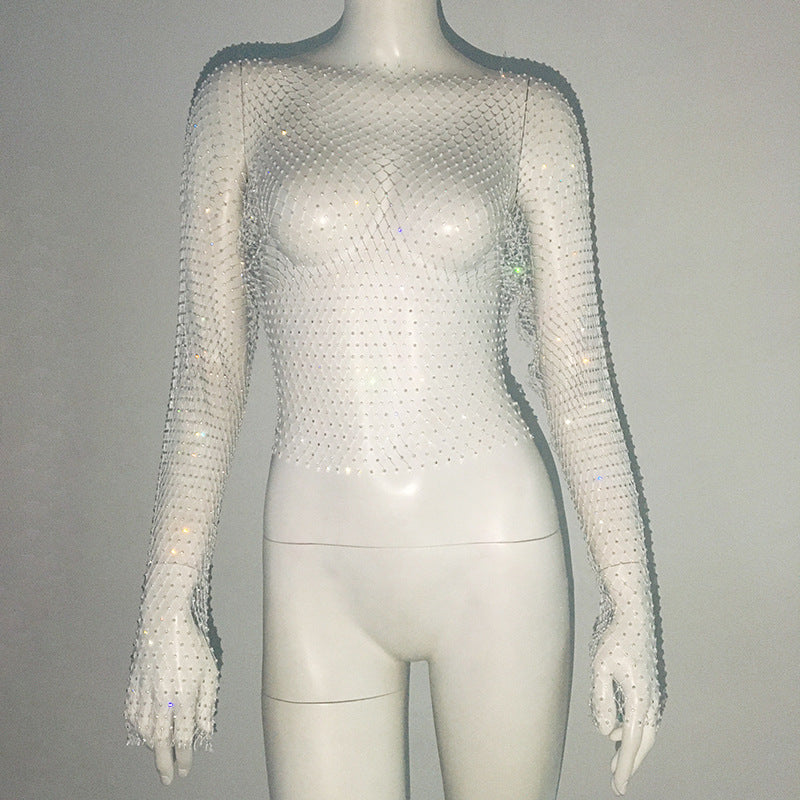 Transparentes Mesh-Oberteil mit langen Ärmeln Fashion Bullet